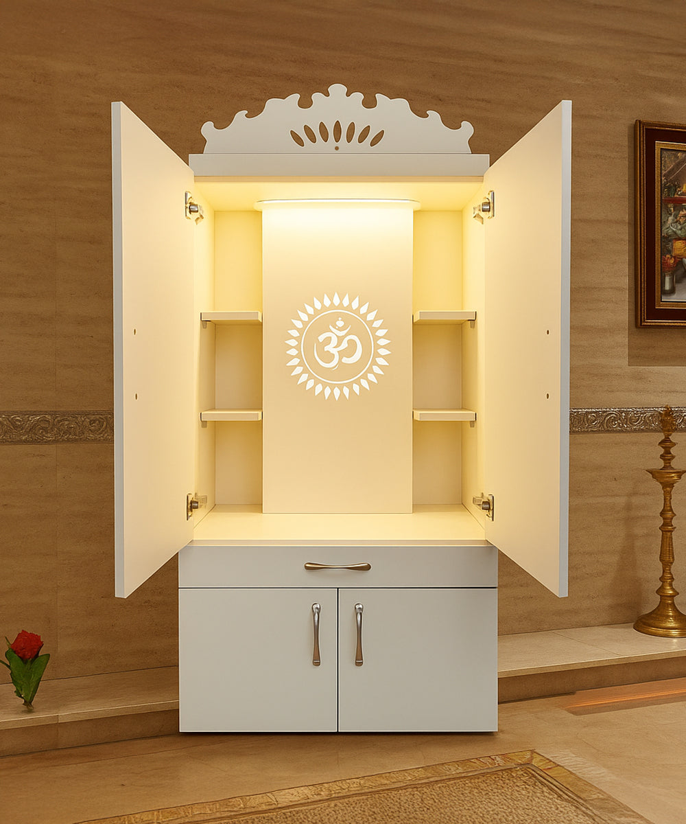 Engineered Wood Home Temple With LED  Acrylic Signage (#MM1001)