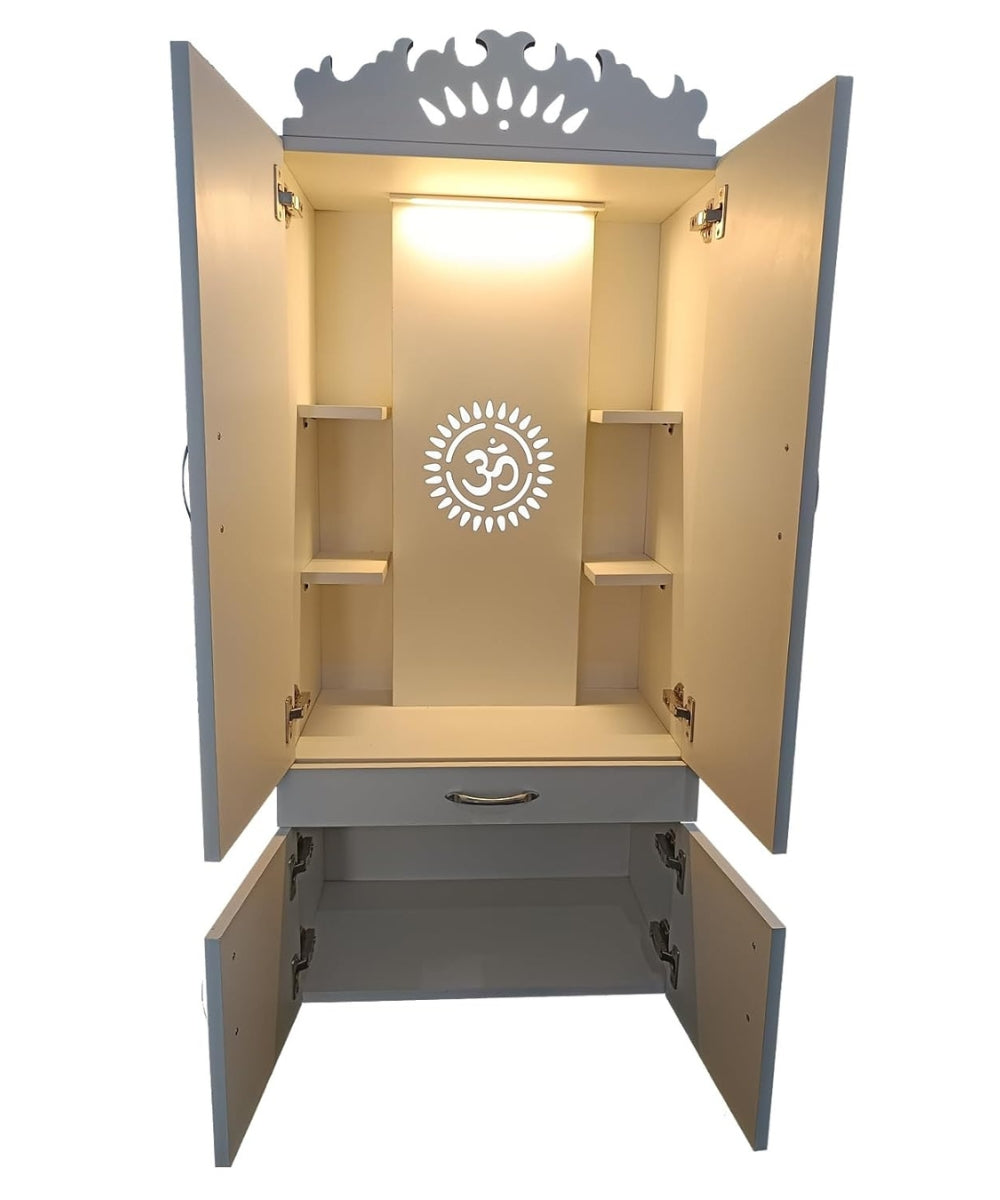 Engineered Wood Home Temple With LED  Acrylic Signage (#MM1001)