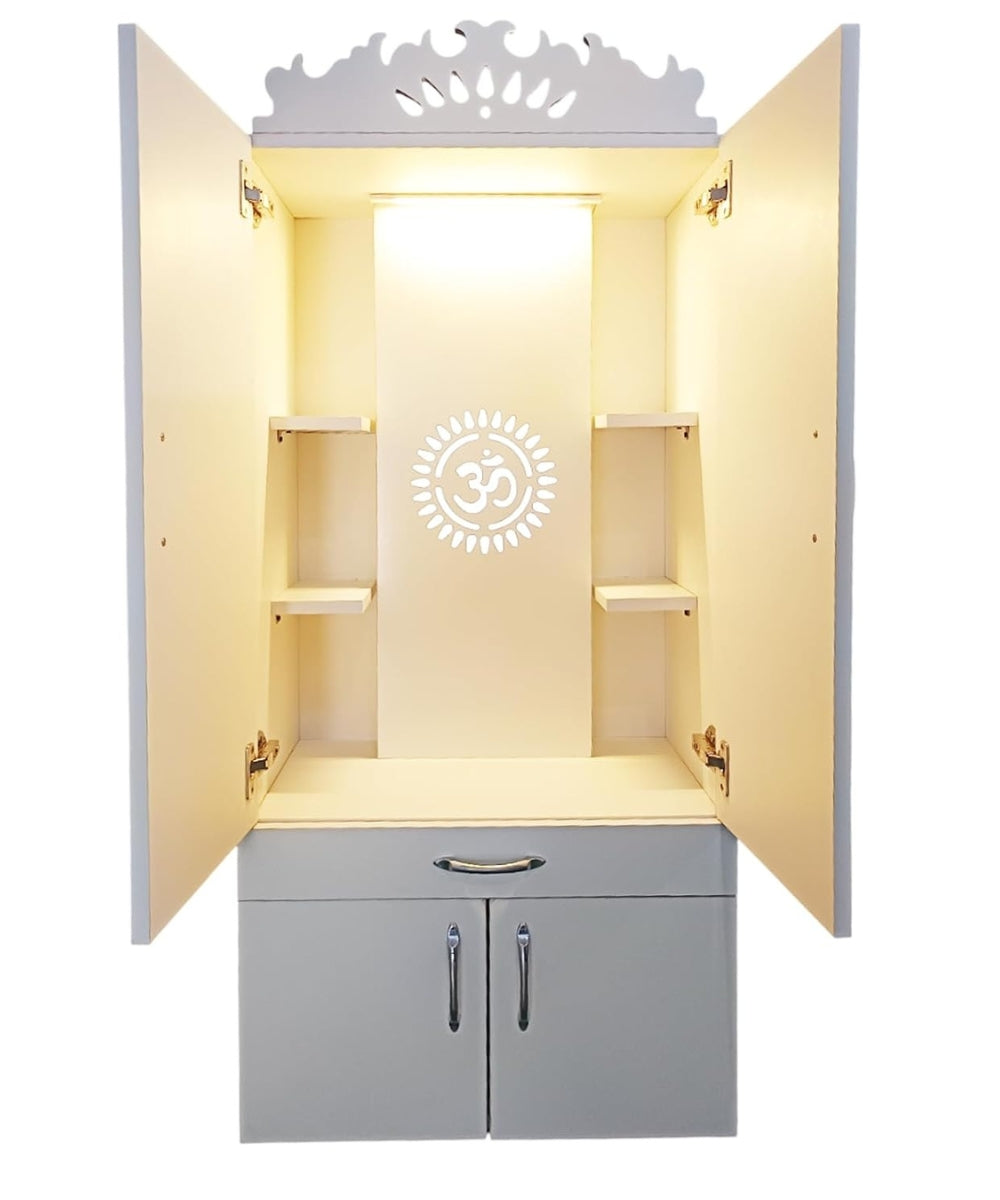 Engineered Wood Home Temple With LED  Acrylic Signage (#MM1001)