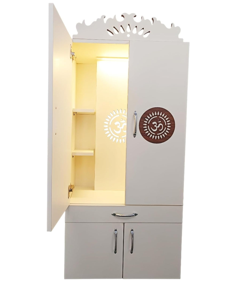 Engineered Wood Home Temple With LED  Acrylic Signage (#MM1001)