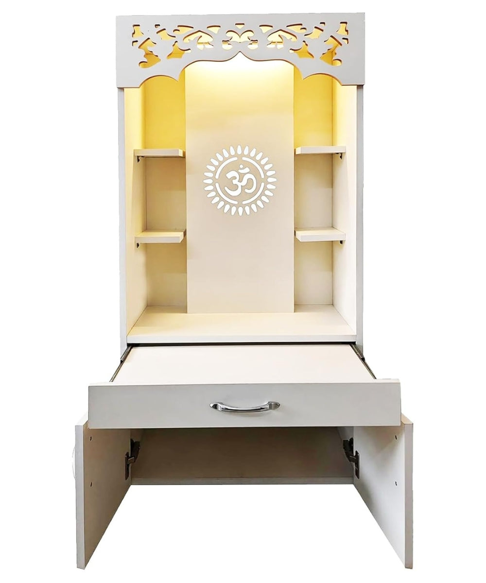 Premium Engineered Wood Temple with Integrated LED & Acrylic Om Panel (#MM1001)