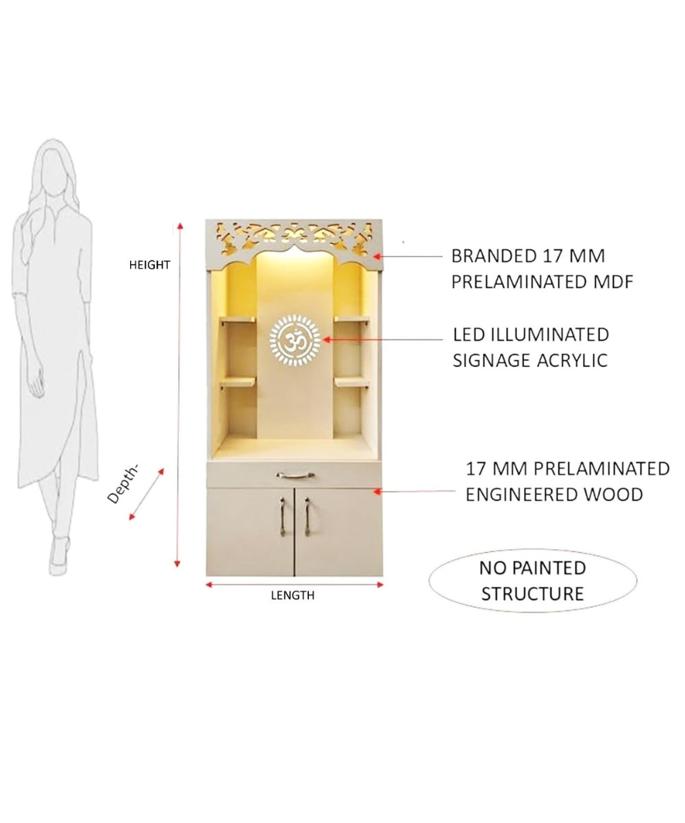 Premium Engineered Wood Temple with Integrated LED & Acrylic Om Panel (#MM1001)