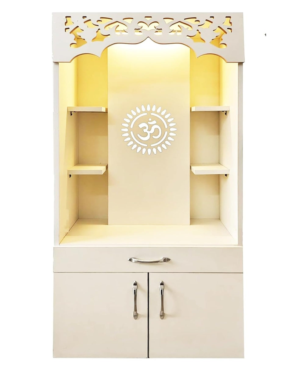 Premium Engineered Wood Temple with Integrated LED & Acrylic Om Panel (#MM1001)