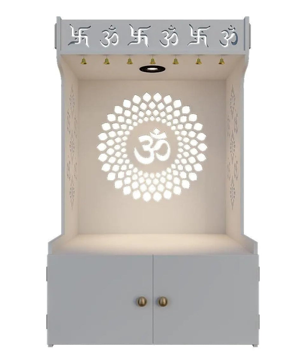 Decorative Engineered Wood Pooja Mandir with LED & Acrylic Branding Panel (#MM1003)