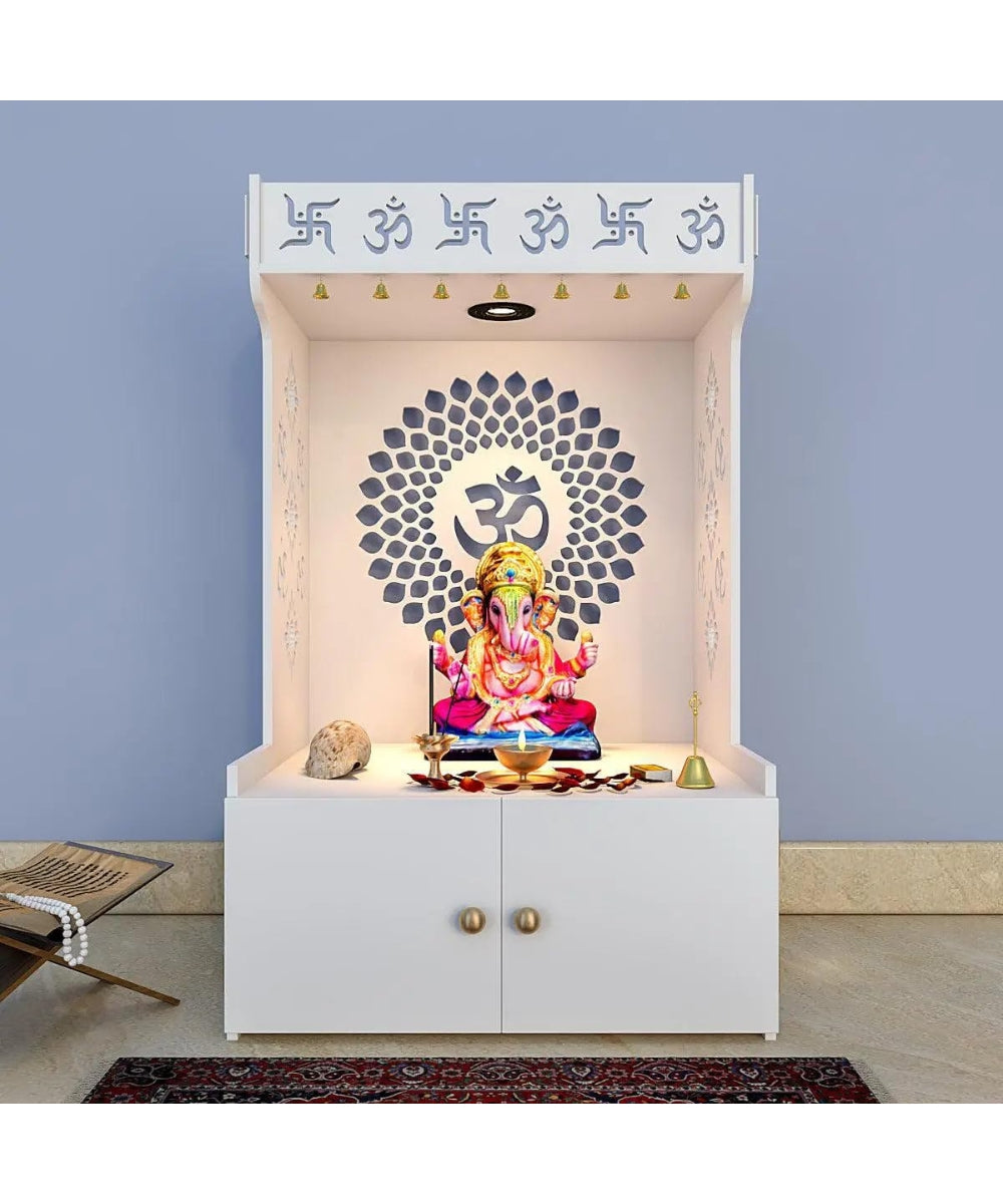 Decorative Engineered Wood Pooja Mandir with LED & Acrylic Branding Panel (#MM1003)