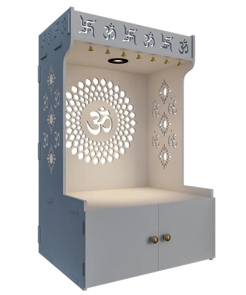 Decorative Engineered Wood Pooja Mandir with LED & Acrylic Branding Panel (#MM1003)
