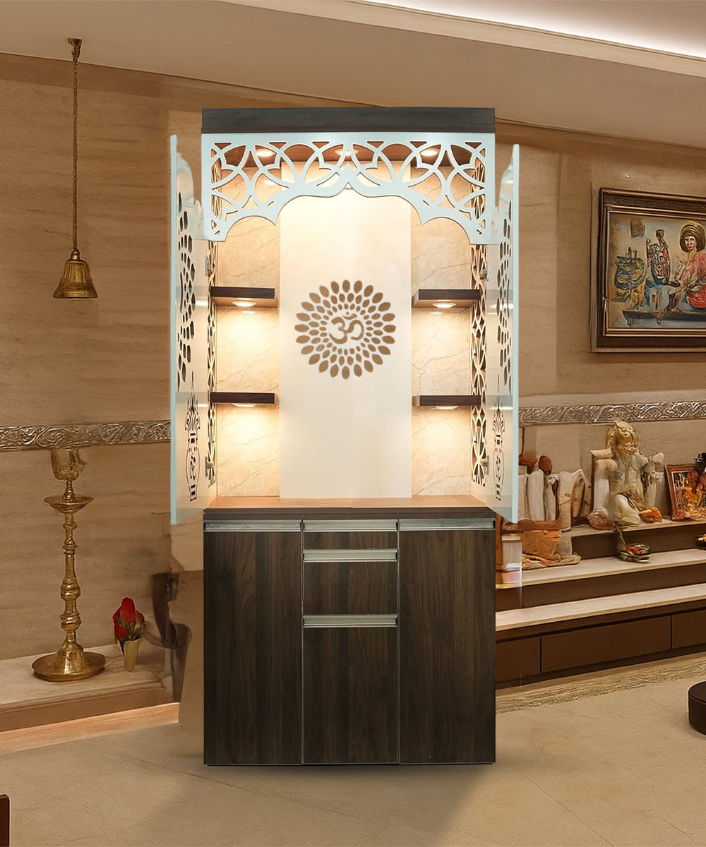 Premiun and Stylish Engineered Wood Temple – LED & Acrylic Backlight Panel (#MM2003)