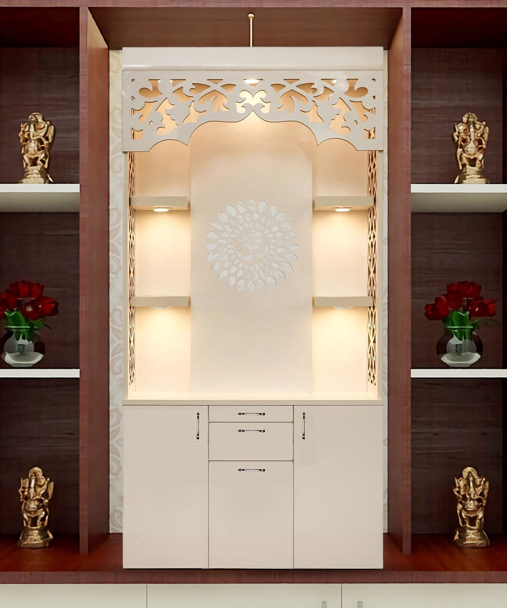 Deluxe Engineered Wood Prayer Temple with Illuminated Acrylic Feature (#MM2001)