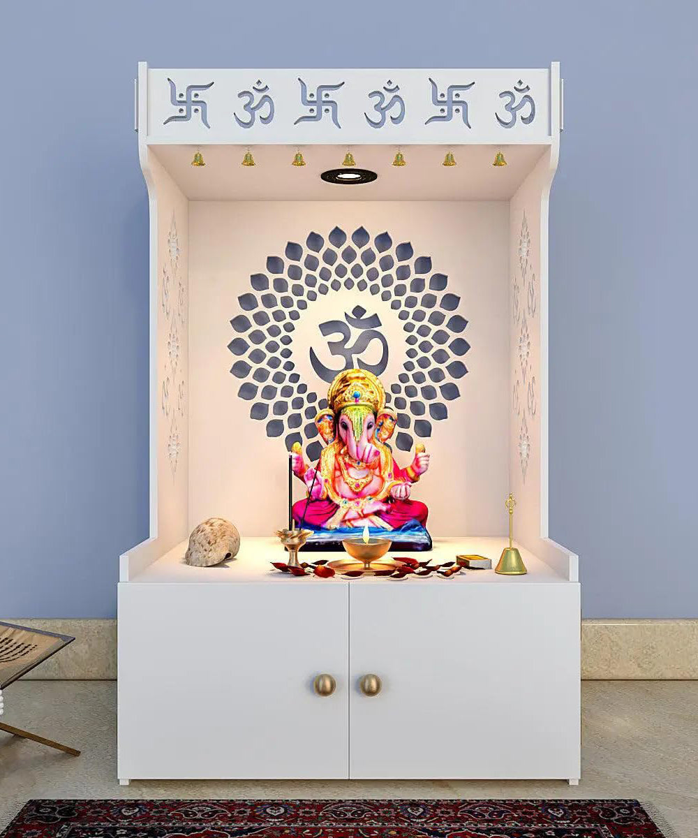 Decorative Engineered Wood Pooja Mandir with LED & Acrylic Branding Panel (#MM1003)