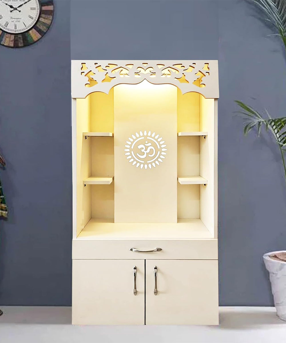 Premium Engineered Wood Temple with Integrated LED & Acrylic Om Panel (#MM1001)