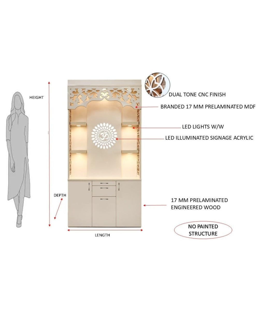 Deluxe Engineered Wood Prayer Temple with Illuminated Acrylic Feature (#MM2001)