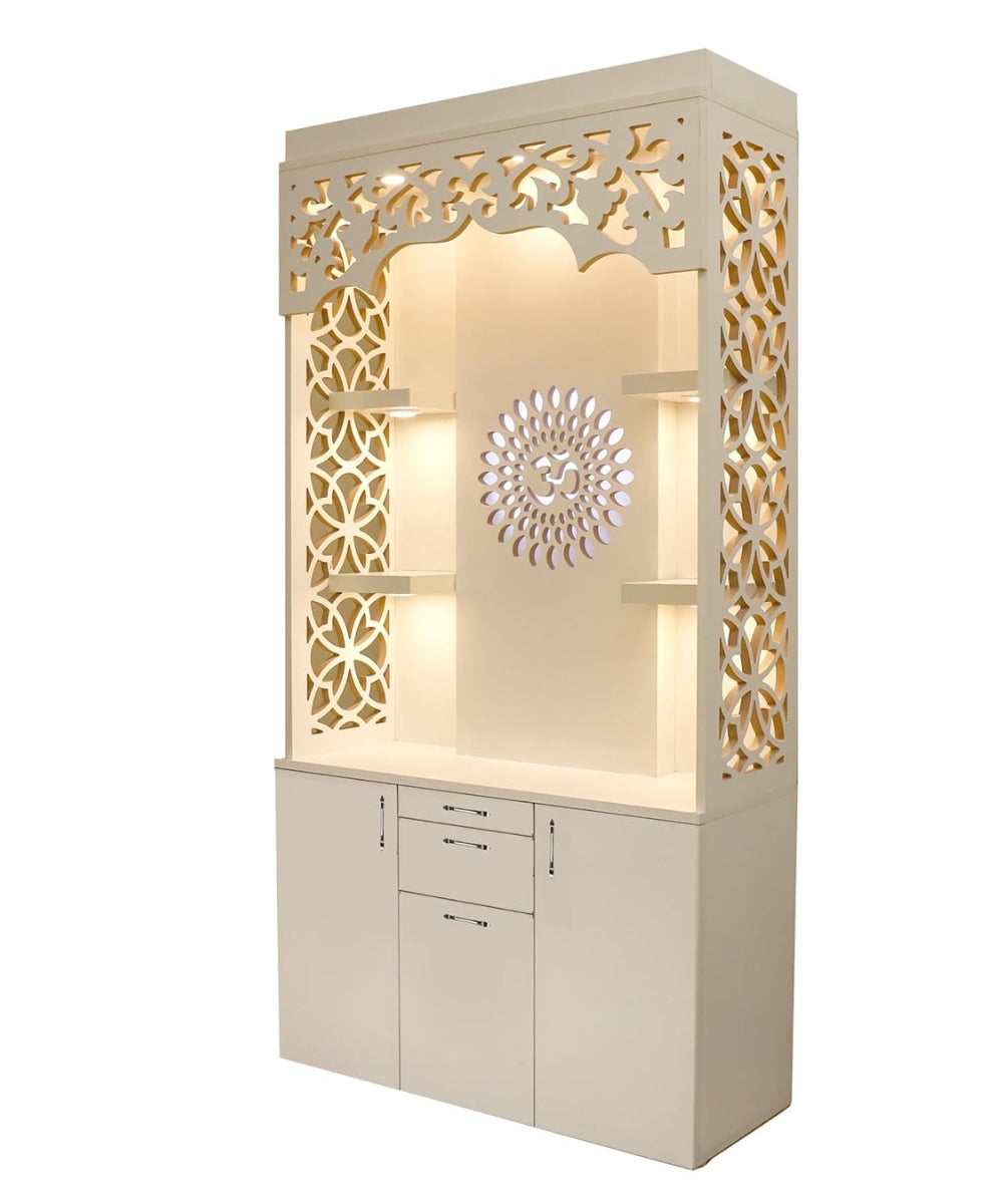 Deluxe Engineered Wood Prayer Temple with Illuminated Acrylic Feature (#MM2001)