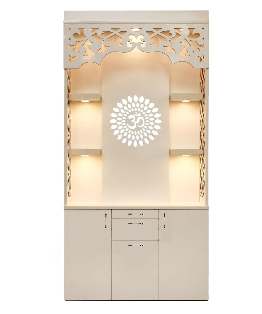 Deluxe Engineered Wood Prayer Temple with Illuminated Acrylic Feature (#MM2001)