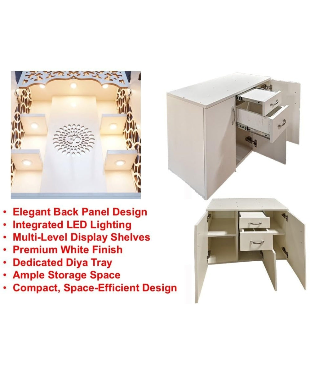 Stylish Engineered Wood ID Temple – LED-Backlit Acrylic Panel Design (#MM2002)
