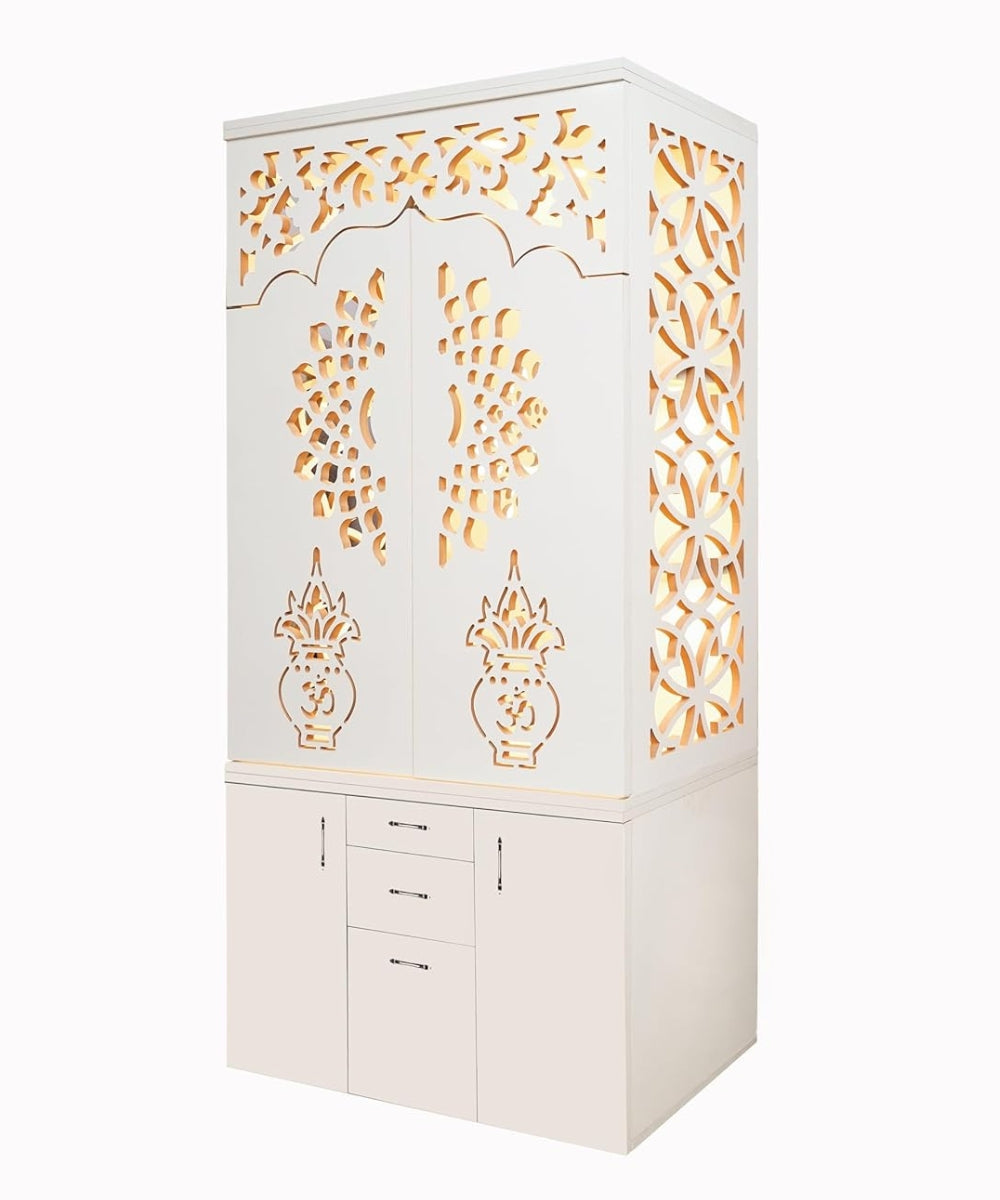 Stylish Engineered Wood ID Temple – LED-Backlit Acrylic Panel Design (#MM2002)