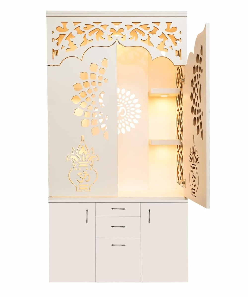 Stylish Engineered Wood ID Temple – LED-Backlit Acrylic Panel Design (#MM2002)