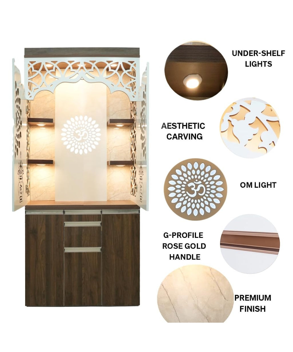 Premiun and Stylish Engineered Wood Temple – LED & Acrylic Backlight Panel (#MM2003)