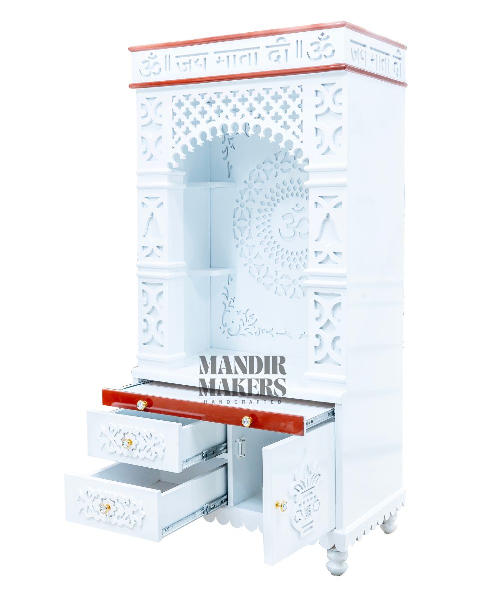 MDF Wood Temple with OM Back Design & LED Backlight- White (#MM4007)