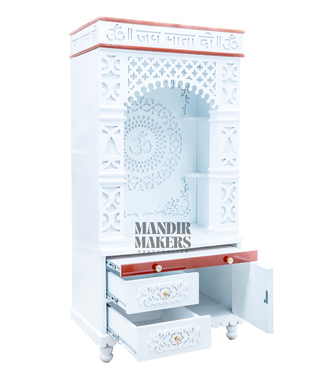 MDF Wood Temple with OM Back Design & LED Backlight- White (#MM4007)