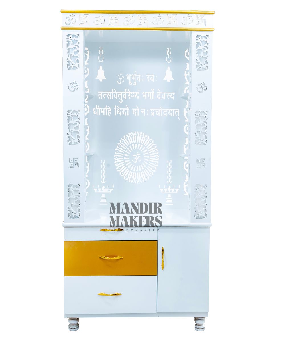 Sleek White MDF Temple with Illuminated OM Backdrop & LED Glow (#MM4008)