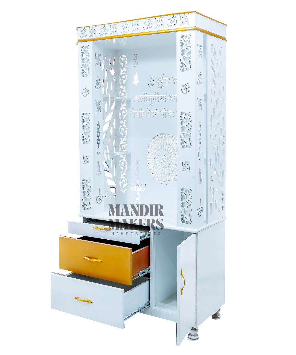 Sleek White MDF Temple with Illuminated OM Backdrop & LED Glow (#MM4008)