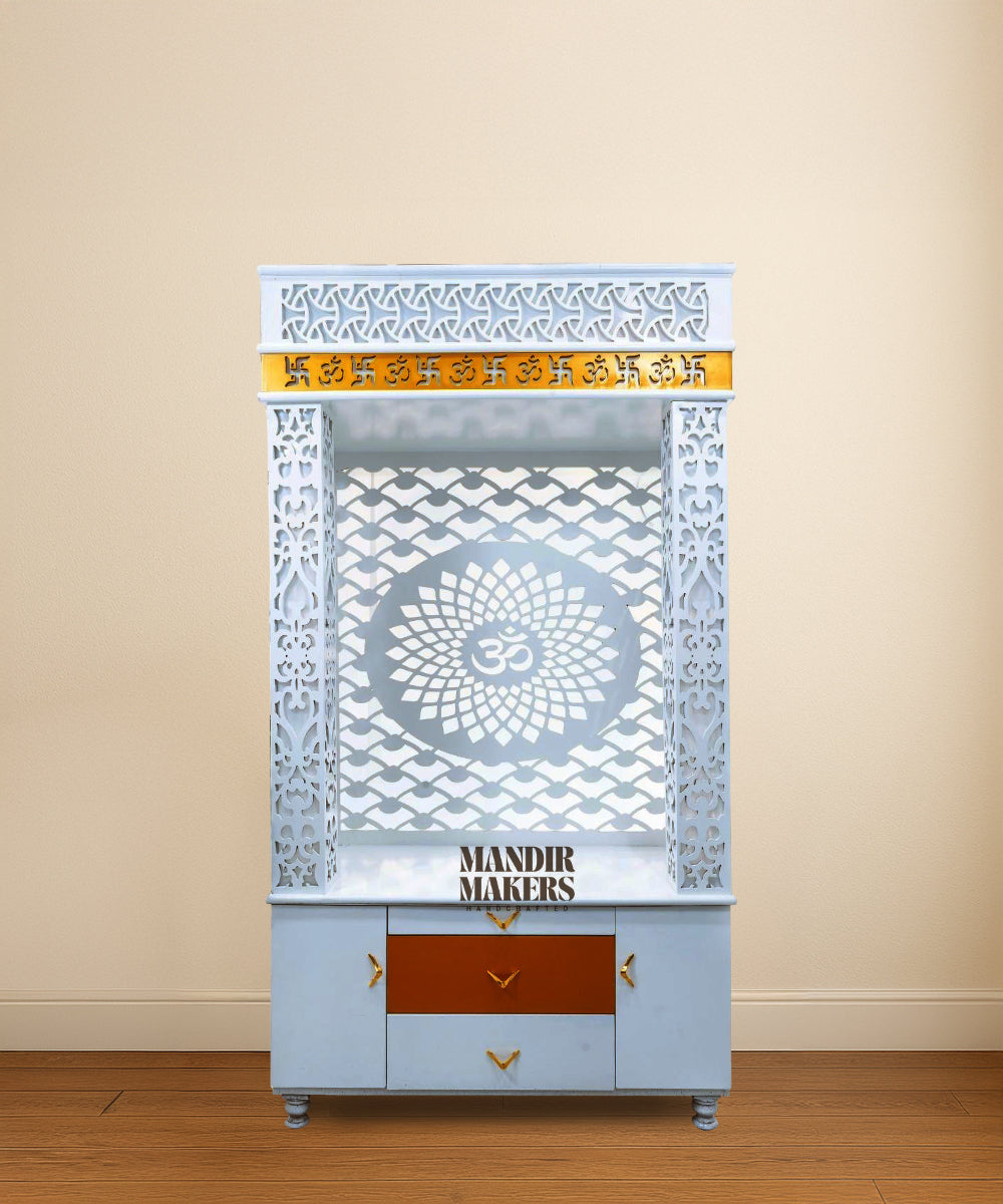 Polished White MDF Temple with Laser-Cut OM & Built-In LED (#MM4010)