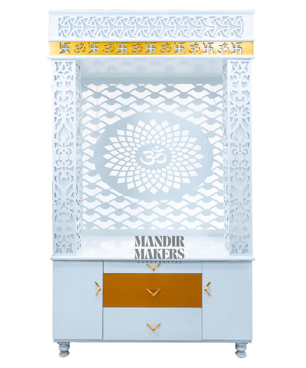 Polished White MDF Temple with Laser-Cut OM & Built-In LED (#MM4010)
