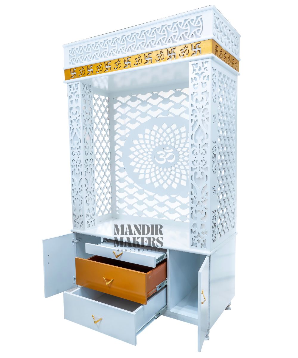 Polished White MDF Temple with Laser-Cut OM & Built-In LED (#MM4010)