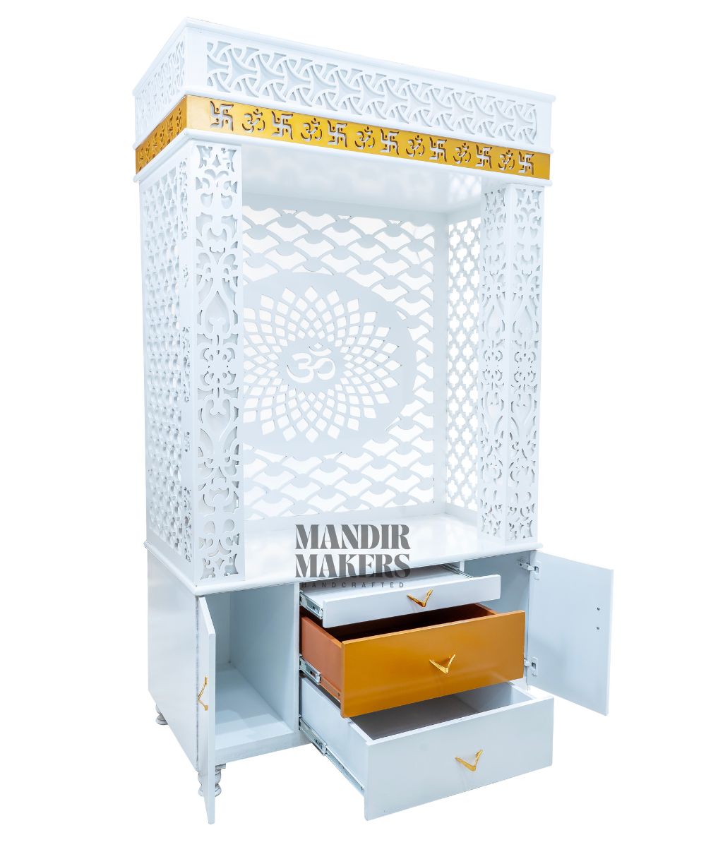 Polished White MDF Temple with Laser-Cut OM & Built-In LED (#MM4010)
