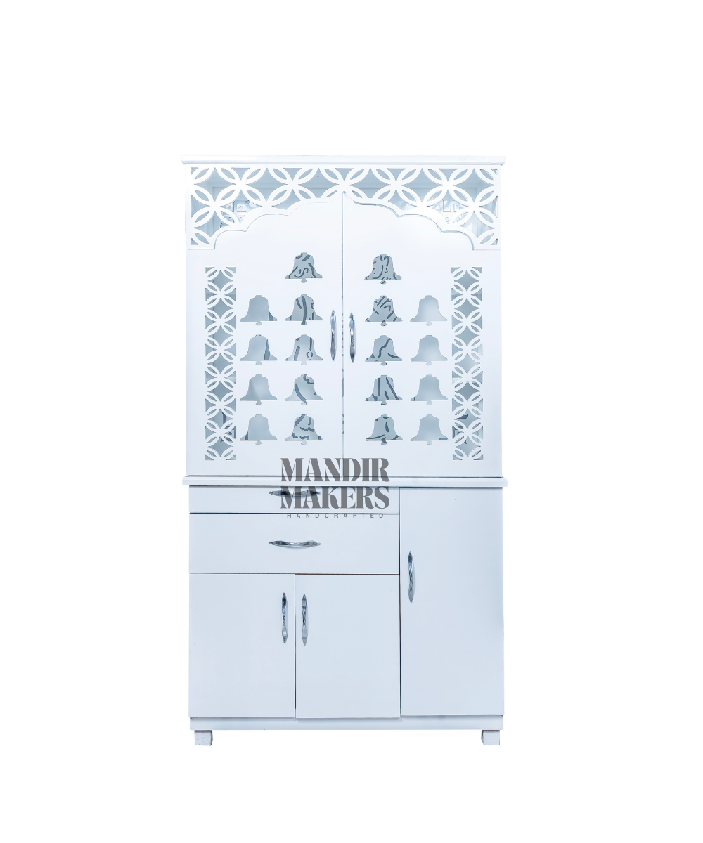 Minimalist MDF Puja Mandir Featuring Radha Krishna Engraving & LED Lighting (#MM4015)