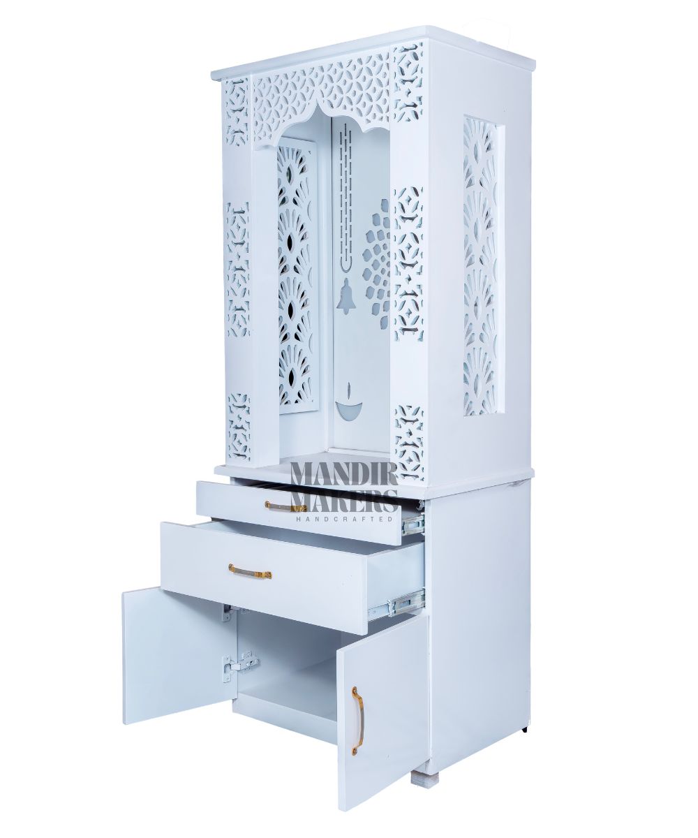 Contemporary MDF Mandir: Glowing OM Design & Soft LED Aura (#MM4018)