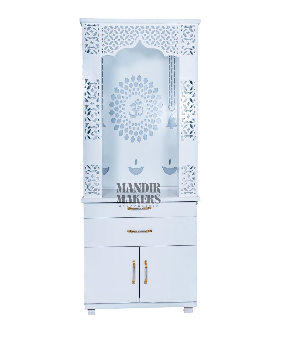 Contemporary MDF Mandir: Glowing OM Design & Soft LED Aura (#MM4018)