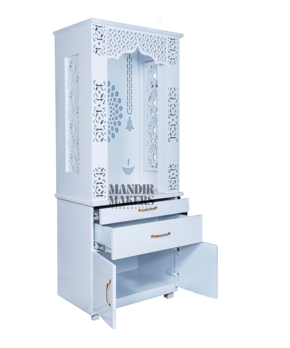 Contemporary MDF Mandir: Glowing OM Design & Soft LED Aura (#MM4018)