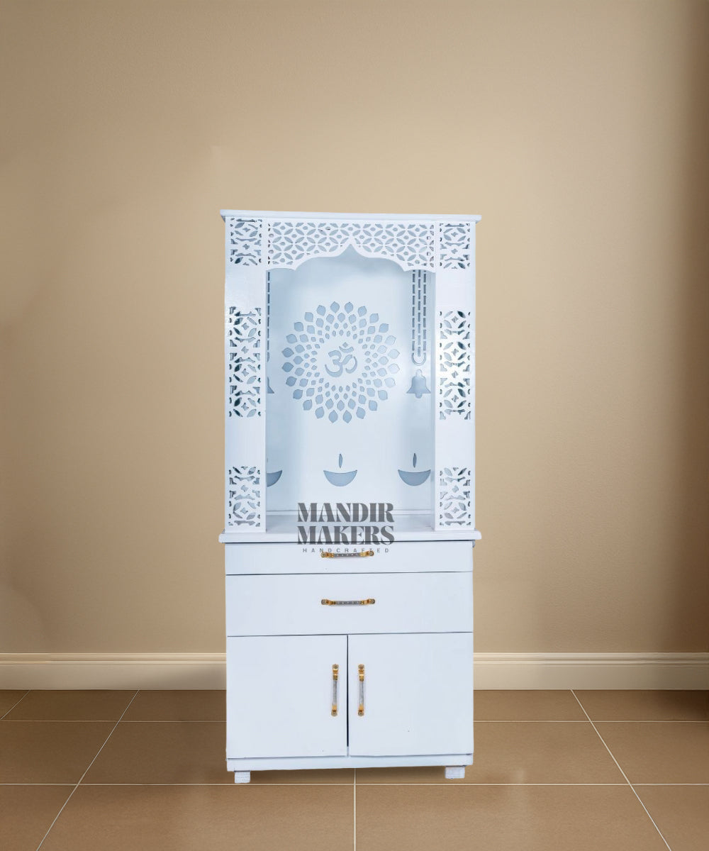 Contemporary MDF Mandir: Glowing OM Design & Soft LED Aura (#MM4018)